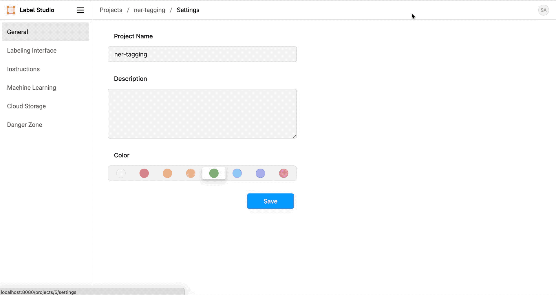 Gif of the process of adding the named entity labels to Label Studio described in the preceding steps.