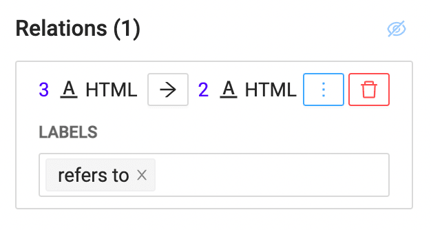 Screenshot of one way to apply a relation between named entities in NLP labeling, along with the label that you can apply to the relationship.