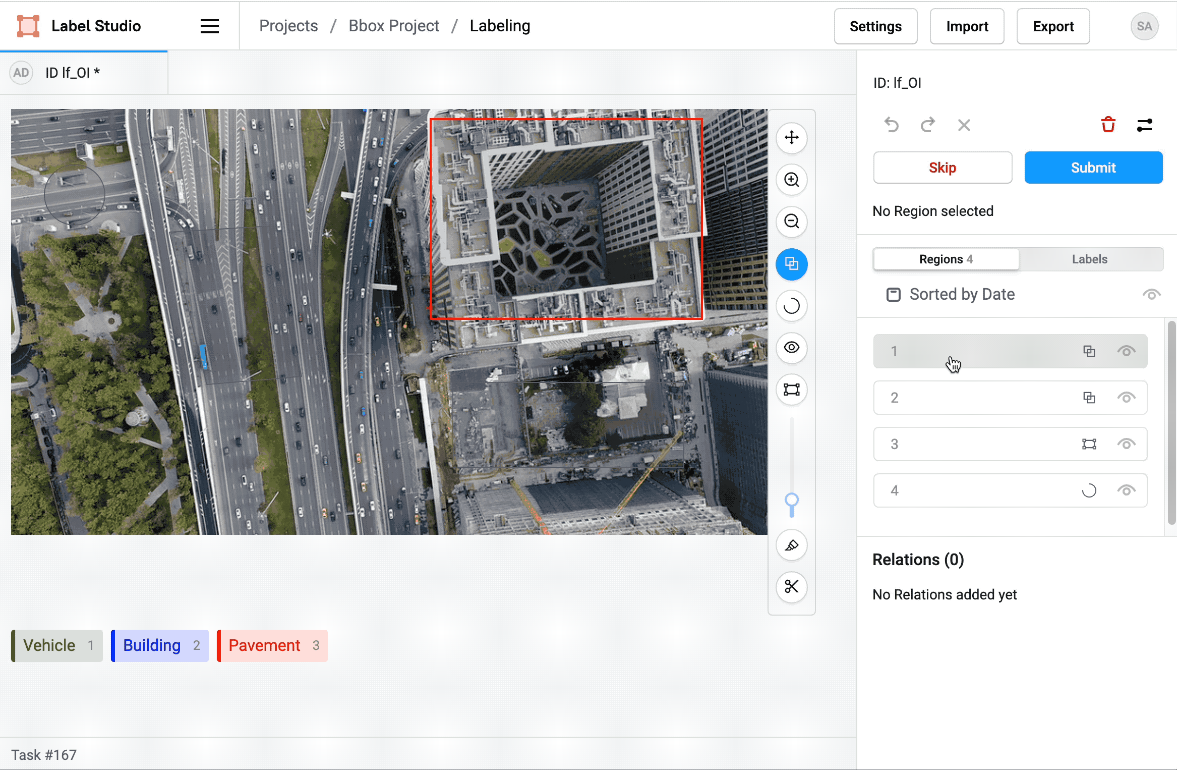 Gif of labeling unlabeled rectangular, polygonal, and elliptical regions using the Label Studio UI.